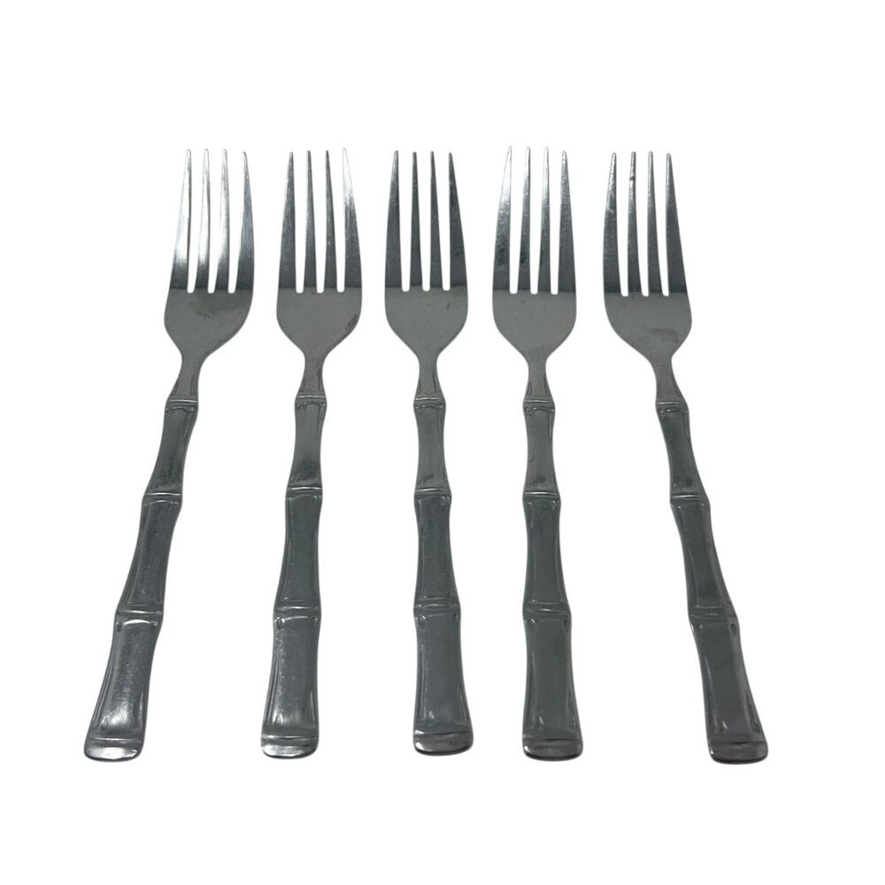 Northland Stainless Japan Bamboo‑Handle Forks – Set of 5 Vintage Flatware